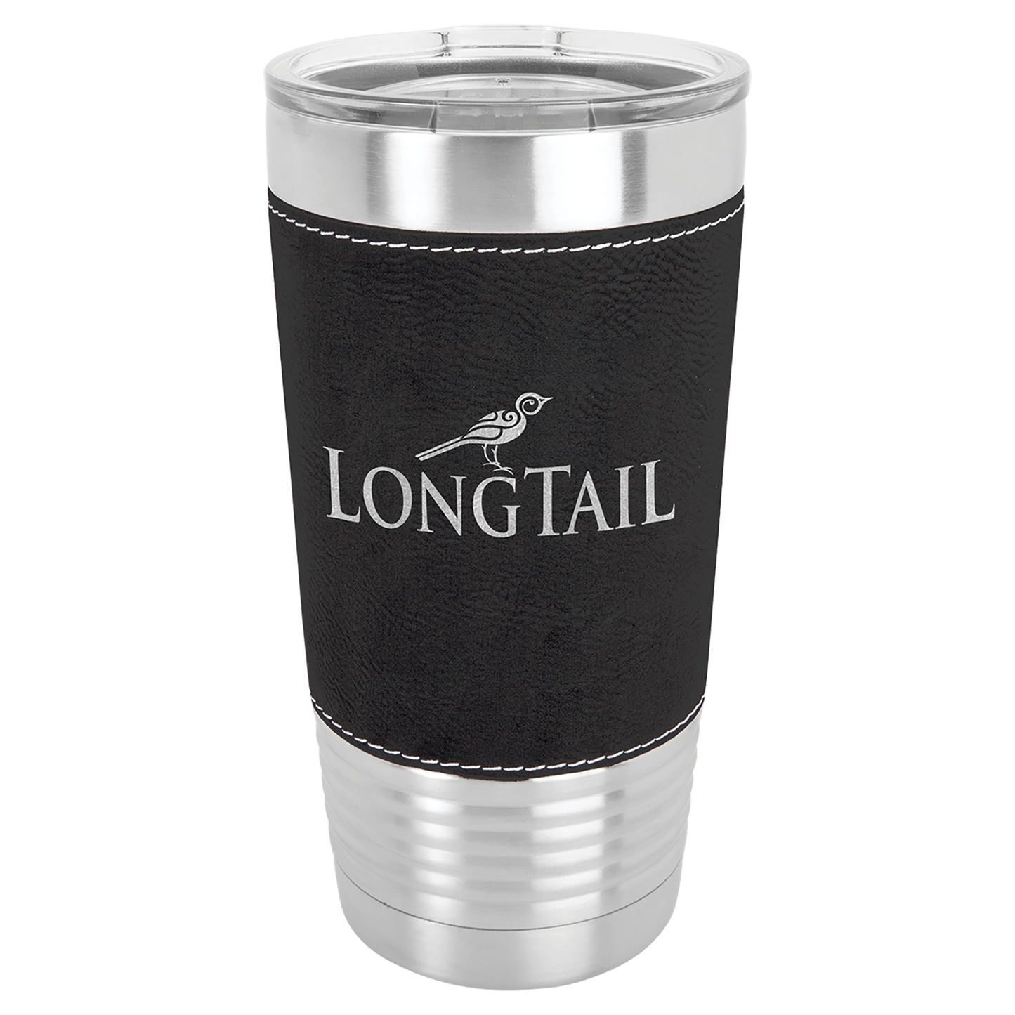 Polar Camel 20 oz. Black/Silver Laserable Leatherette Tumbler with Clear Lid