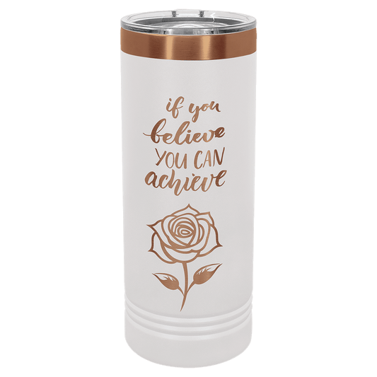 Polar Camel 22 oz. White/Rose Gold ION-Plated Skinny Tumbler with Slider Lid