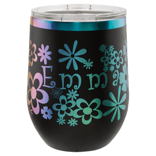 Polar Camel 12 oz. Black/Prism ION-Plated Stemless Wine Tumbler with Lid