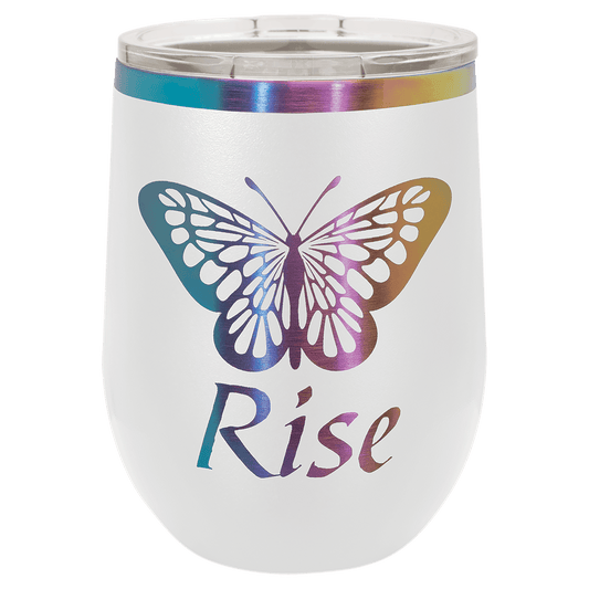 Polar Camel 12 oz. White/Prism ION-Plated Stemless Wine Tumbler with Lid